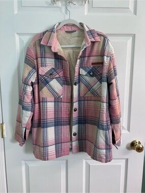 Simply Southern Pink and Blue Plaid Sherpa-Lined Jacket